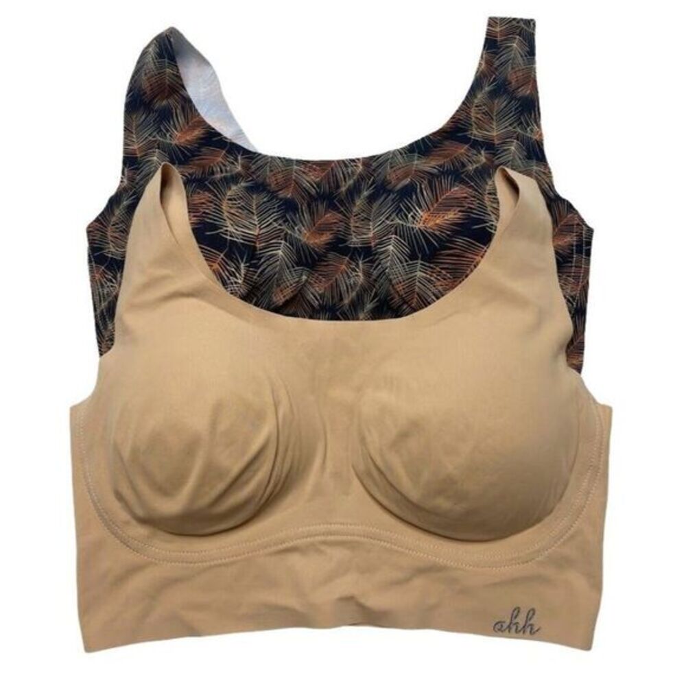 2 Pack Rhonda Shear Seamless Ahh Bra Womens‎ LARGE 38 40 Beige Nude Black NEW